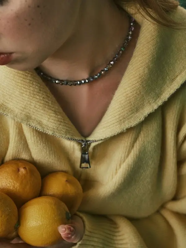 Чокер из бисера &laquo;Хрусталь&raquo; бензиновый в серебре, 37 см + 5 см доп, цепочка