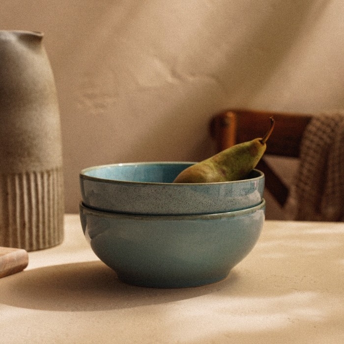 Набор мисок фарфоровых SL Home &laquo;Аззура&raquo;, 1,2 л, d=18,5 см, цвет голубой