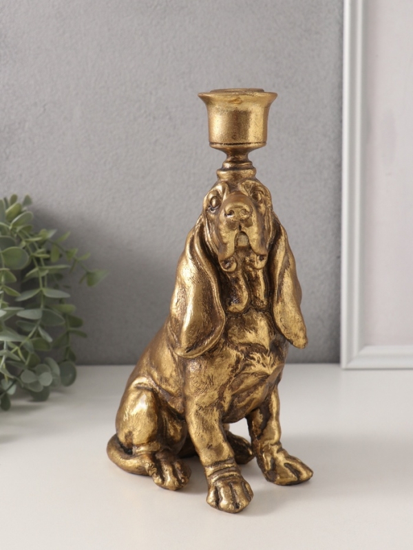 Подсвечник полистоун на 1 свечу "Спаниель" золото 14,5х9х24 см