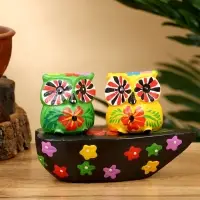 Сувенир "Пара совят" дерево 14х7х9 см, цв. жёлтый/зелёный