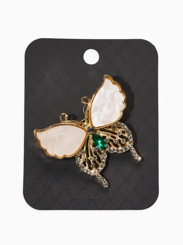 Брошь "Бабочка", цвет бело-зелёный в золоте