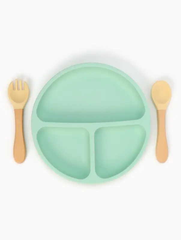 Тарелка детская секционная с ложкой и вилкой, 3 секции, бирюзовый, Mum&Baby