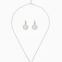 Набор 2 пред-та: серьги,кулон "Цветочки", цвет белый в серебре 44+удл.