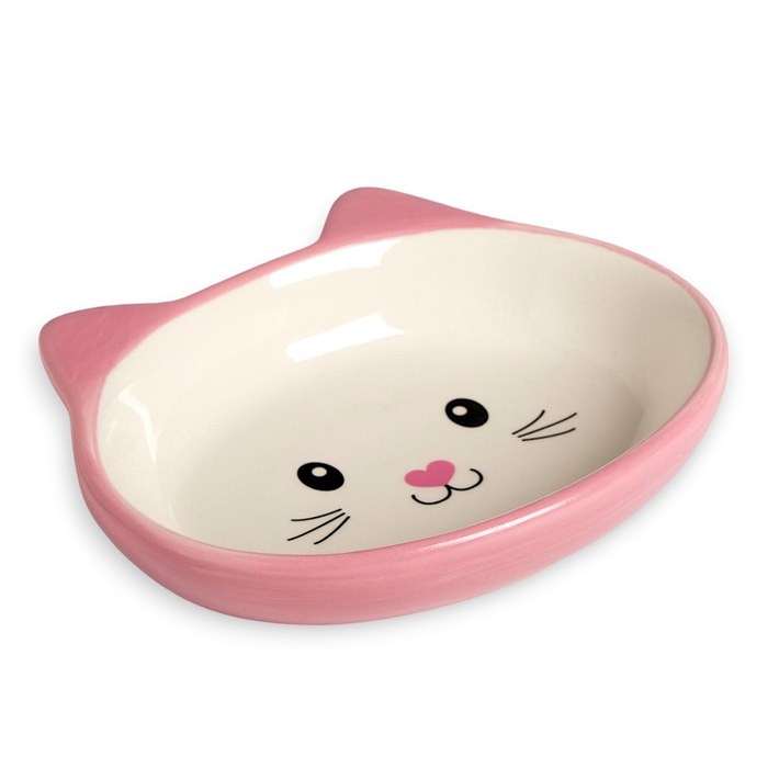 Миска керамическая овальная &laquo;Кошачья мордочка&raquo; 200 мл  14 х 12 х 3,5 см, розовая/белая