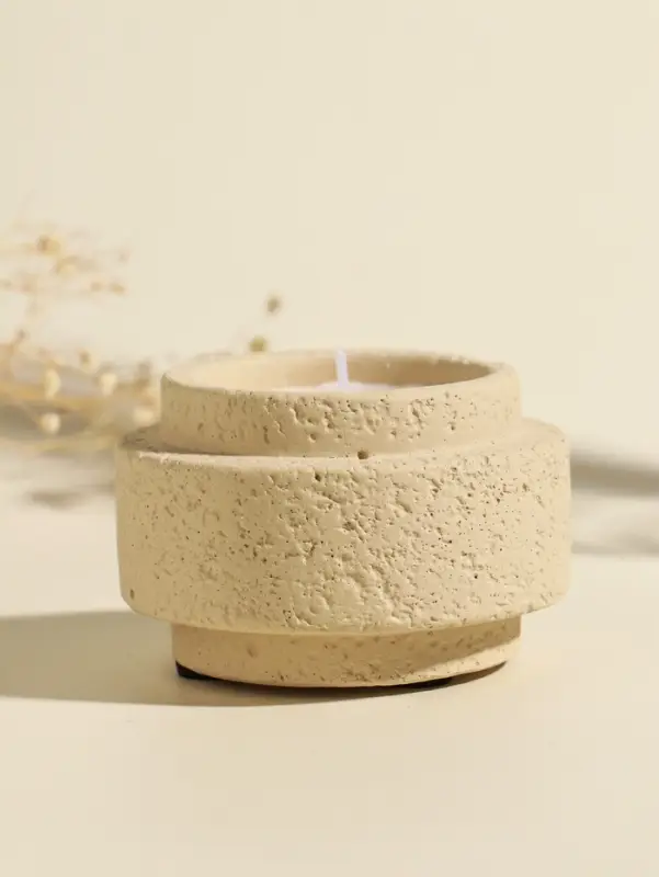 Свеча в вулканическом подсвечнике "Цилиндры" белая 8,1х8,1х5,4 см