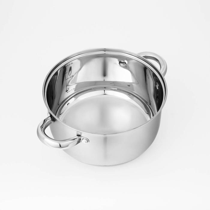 Набор кастрюль из нержавеющей стали Доляна &laquo;Гретте&raquo;, 3 предмета: 1,6 л, 2,3 л, 3,2 л, крышки