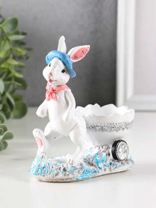 Фигура декоративная "Зайка с тележкой" 12.5х12х6 см