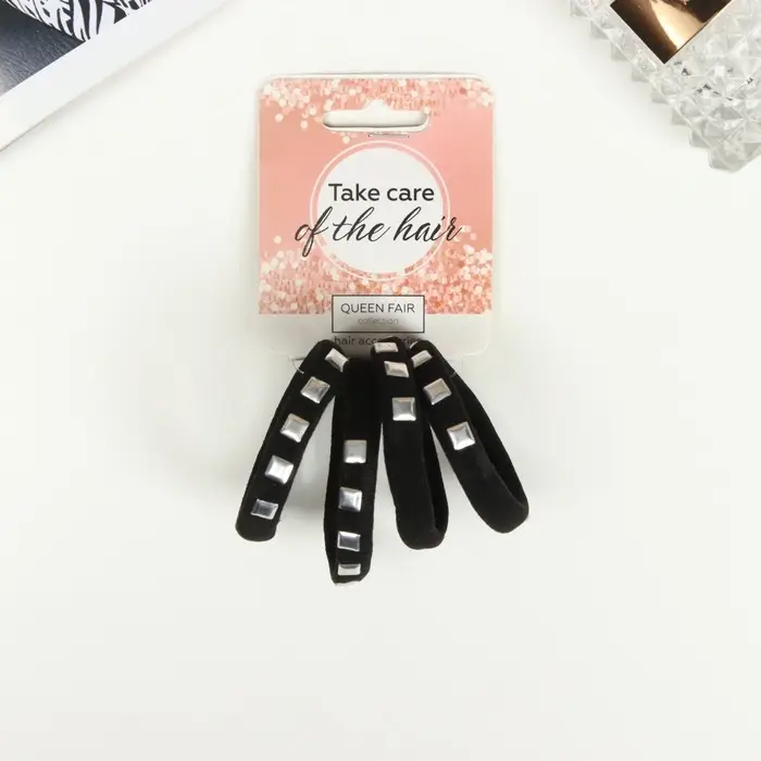 Резинка для волос "Аманда" (набор 4 шт) куб, 4,5 см, чёрный