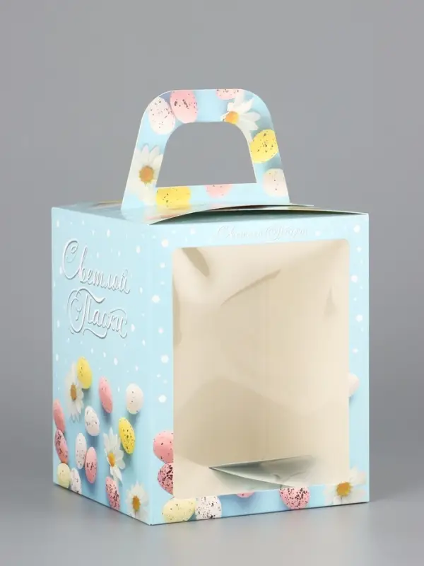 Коробка подарочная пасхальная с окном &laquo;Небесная голубая&raquo; 15&times;15&times;18 см