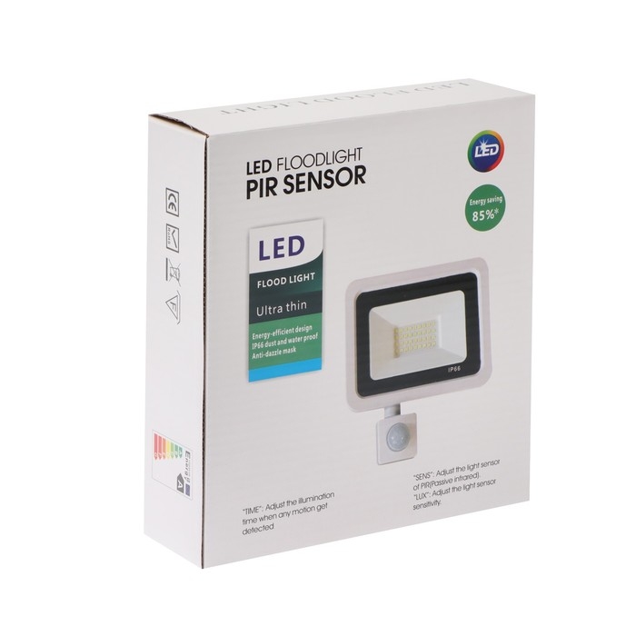 Прожектор светодиодный, 50 Вт, 4000 Лм, 6500К, Датчик движения, IP66