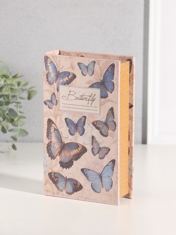 Сейф-книга дерево кожзам "Синие бабочки" 21х13х5 см