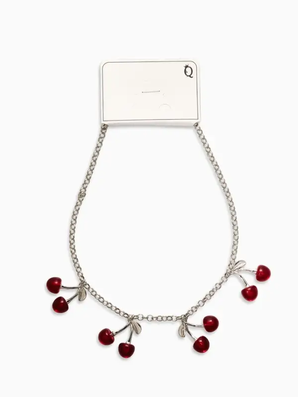 Цепь с подвесками "Вишня", 40+удл, цвет красный в серебре