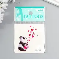 Татуировка на тело цветная "Панда с баночкой с сердцами" 6х6 см