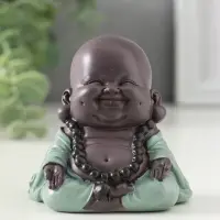 Сувенир полистоун "Маленький будда - Абхайя-мудра" зелёно-коричневый 8х6х6 см