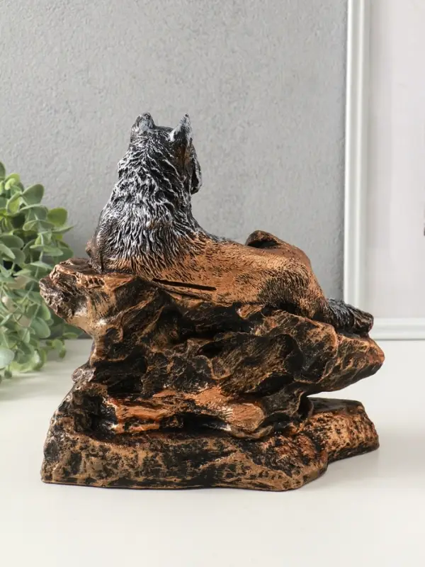 Копилка "Волк на скале" 16х28х27 см, бронза с серебром