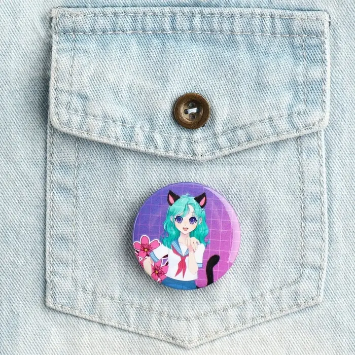 Значок закатной аниме &laquo;Девушка с ушками&raquo;, d=3.8 см