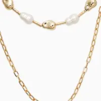 Колье "Жемчуг" борокко, цепь, удлиненное, 2 яруса, цвет белый в золоте