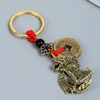 Брелок металл нэцке "Дракон на корабле" 5 монет набор 2 шт h=8 см