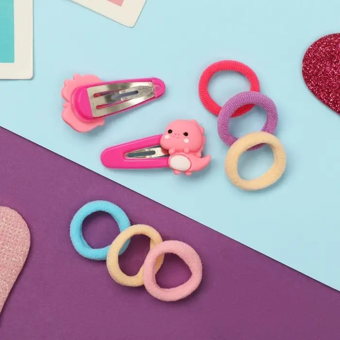 Набор для волос "Карамель" (10 резинок 1,5 см, 2 невидимки 3,5 см) дракончики, розовый