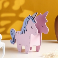 Кашпо деревянное 21.5&times;7&times;21 см уникальное "Единорог", розовый сиреневый