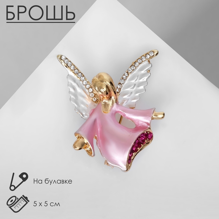 Брошь &laquo;Ангелок&raquo;, цвет бело-розовый в золоте