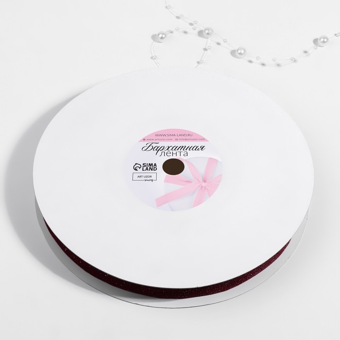 Лента бархатная, с серебряным люрексом, 20 мм, 18 &plusmn; 1 м, цвет бордовый №46