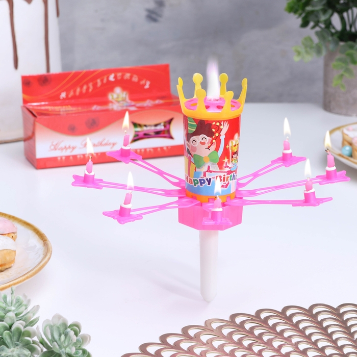 Свеча для торта музыкальная "Цветок", розовая, 15&times;5 см