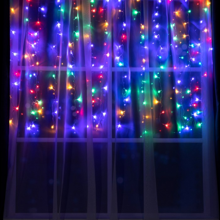 Гирлянда &laquo;Занавес&raquo; 1.5 &times; 1 м, IP20, прозрачная нить, 180 LED, свечение мульти, 8 режимов, 220 В