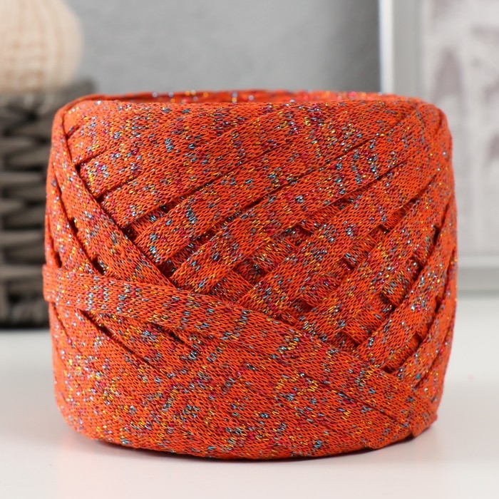 Трикотажная пряжа "Риббон" с люрексом 85м/170&plusmn;5 гр (Рябина, люрекс: Радуга)