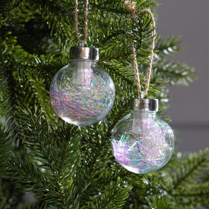 Набор ёлочных шаров &laquo;Мишура блестящая&raquo; 2 шт., батарейки, 1 LED, свечение RGB