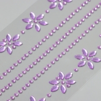 Наклейка пластик стразы тату на тело "Цветочная аппликация" фиолетовая набор 2 листа 18х8 см   10536