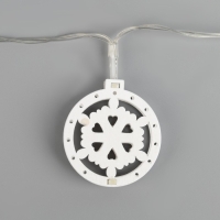 Гирлянда &laquo;Нить&raquo; 2 м с насадками &laquo;Снежинка&raquo;, IP20, прозрачная нить, 10 LED, батарейки AAх2 (нет в комплекте), свечение тёплое белое