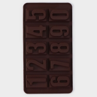 Форма для кондитерских украшений Доляна &laquo;Цифры&raquo;, силикон, 20&times;11 см, 10 ячеек, цвет коричневый
