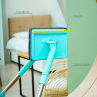 Щётка для окон Доляна, стальная телескопическая ручка 59(105) см, водосгон силикон 16 см, насадка микрофибра 12&times;16 см