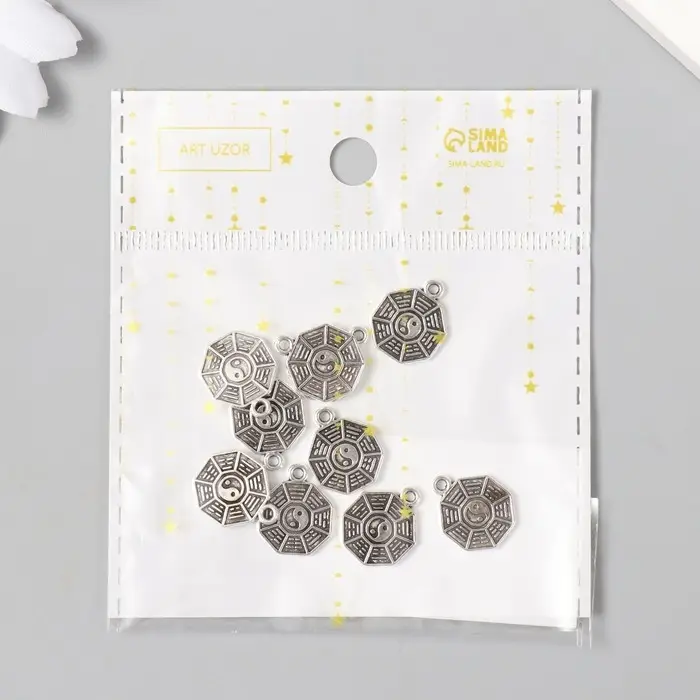 Металлический элемент, декоративная подвеска &laquo;Арт Узор. Монетка инь-ян&raquo;, серебро, 1.5&times;1.3 см