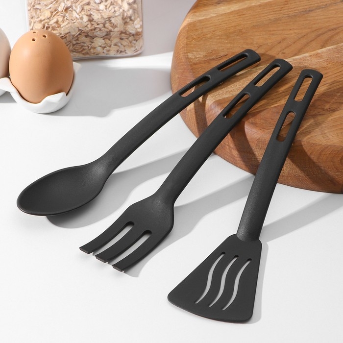 Набор кухонных принадлежностей Доляна &laquo;Глори&raquo;, 3 шт, цвет чёрный