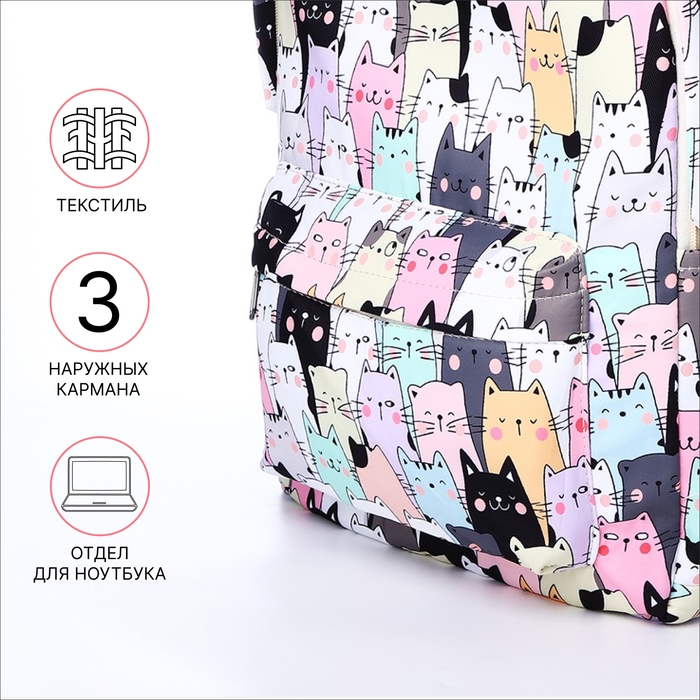 Рюкзак школьный из текстиля на молнии, 3 кармана, пенал, цвет разноцветный