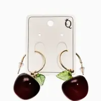 Серьги-кольца "Черешня с листочком", цвет бордовый в золоте