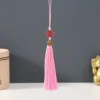 Подвеска текстиль, пластик "Узел счастья и бесконечности" нежно-розовая 0,7х1х9,5 см