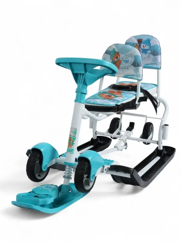 Снегокат &laquo;Тимка спорт 6Д&raquo; с забавными медвежатами, с двумя спинками, с родительской ручкой, бирюзовый, ТС6Д/ЗМ Nika