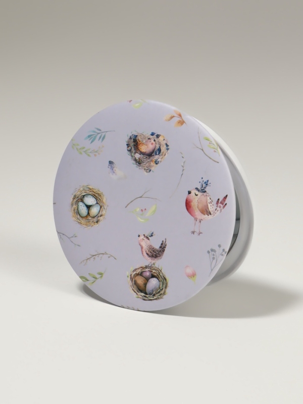 Зеркало складное &laquo;Птички&raquo;, d = 7,3 см, с увеличением, цвет сиреневый