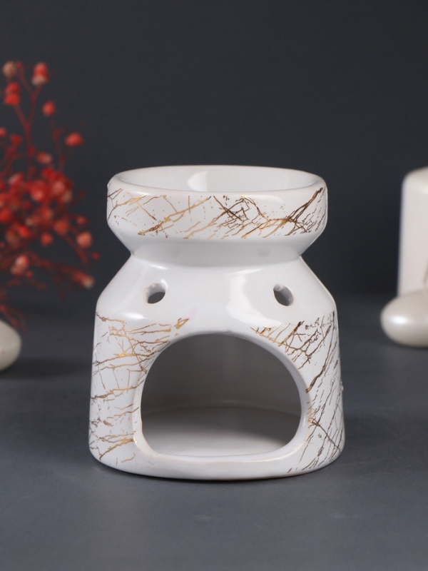 Аромалампа керамика "Белый мрамор с золотыми трещинками" 9,8х9,8х11 см