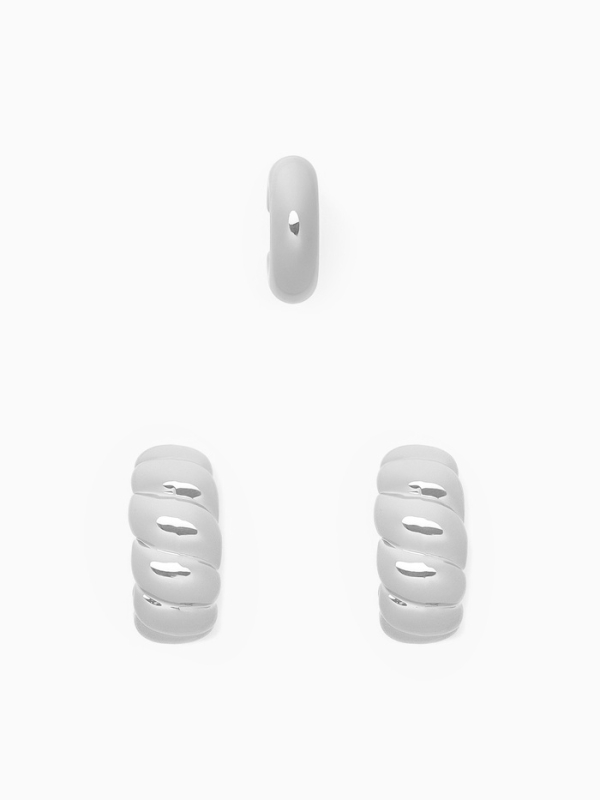 Набор серьги и каффы 3 шт. &laquo;Косичка&raquo; бублик, цвет серебро