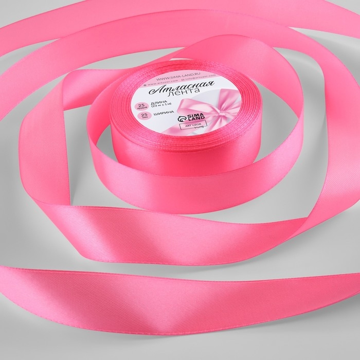 Лента атласная, 25 мм &times; 23 &plusmn; 1 м, цвет насыщенный розовый №05