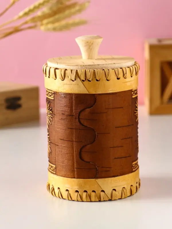 Туес шитый "Шишки" , D8смхH(с хватком)14см, береста