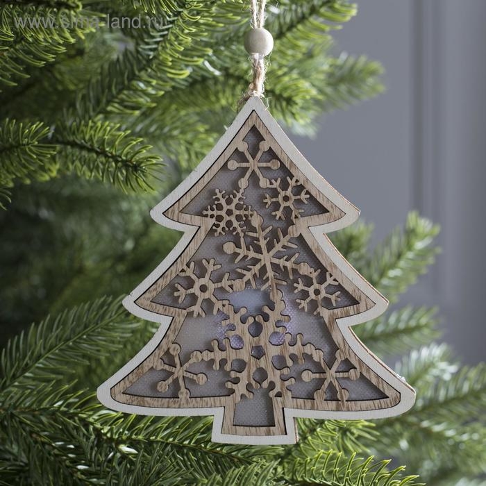 Ёлочная игрушка &laquo;Ёлочка в снежинках&raquo;, от батареек, свечение тёплое белое