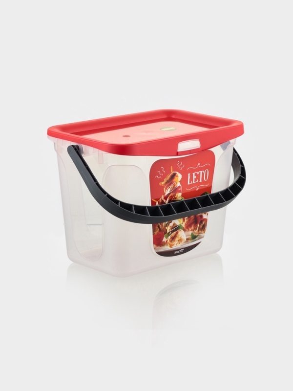 Контейнер для шашлыка c ручкой &laquo;Leto&raquo;, 6 л, пластик, прозрачный, крышка красная