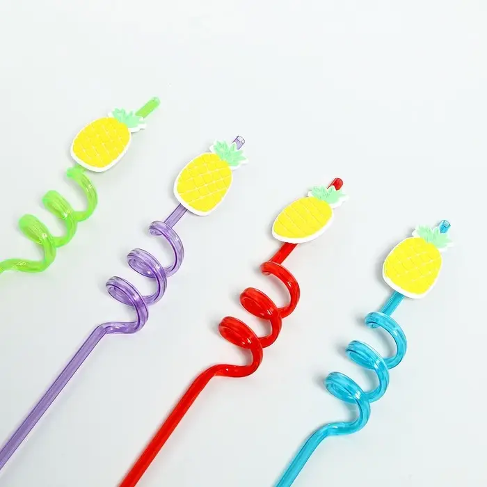 Трубочки для коктейля &laquo;Ананасы&raquo;, набор, 4 шт., цвет МИКС