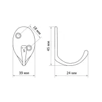 Крючок мебельный ТУНДРА TKO004, однорожковый, хром