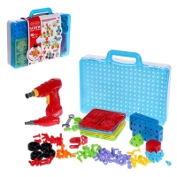 Конструктор в чемодане &laquo;Объёмная мозаика&raquo;, с электрическим шуруповертом, 40 моделей, 200 деталей